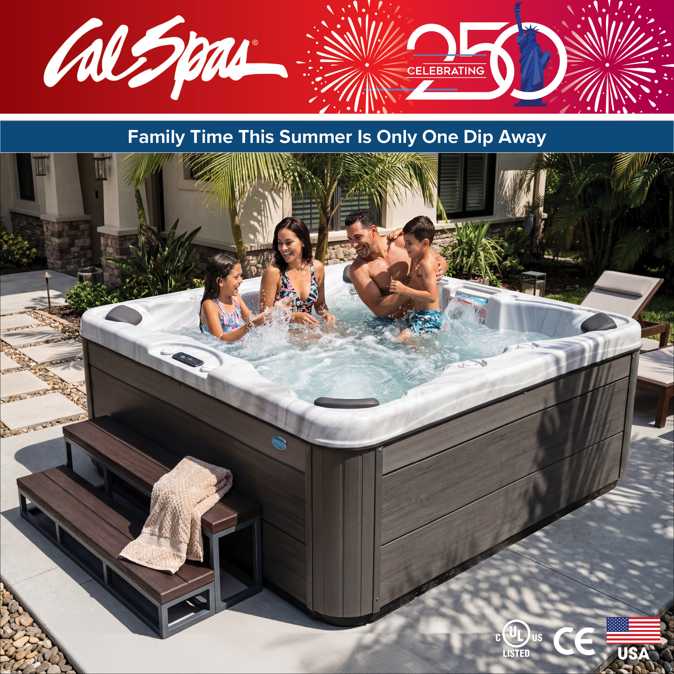Calspas hot tub being used in a family setting - Anderson